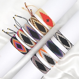 Miyuki Seed Braided Bead Bracelet, Wide Band with Rhombus Pattern Friendship Bracelet for Women