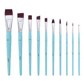 10Pcs Nylon Artist Watercolor Painting Makeup Brush Set, with Wood Handle