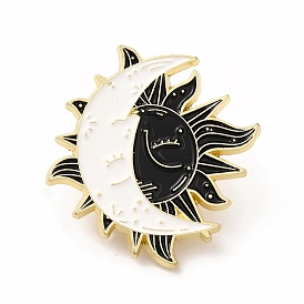Moon and Sun Enamel Pin, Golden Alloy Brooch for Backpack Clothes