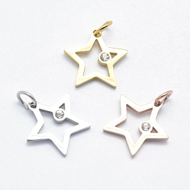 316 Surgical Stainless Steel Pendants, with Cubic Zirconia, Long-Lasting Plated, Clear, Star