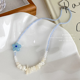 Holiday wind "island girl" sweet beach shell blue flower pearl necklace summer beaded necklace tide