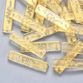 Transparent Spray Painted Glass Links Connectors, with Glitter Powder, Rectangle