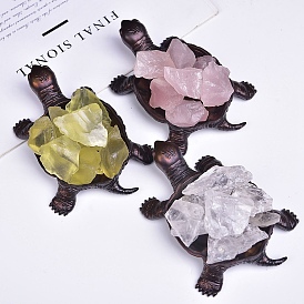 Nuggets Natural Gemstone Ornaments, with Metal Sea Turtle Holder for Home Office Home Feng Shui Decoration