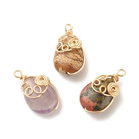 Pendentifs en pierres naturelles mélangées écologiques, avec du fil de cuivre, larme