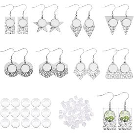 16 шт. 8 стиль 304 крючки для серег из нержавеющей стали, с плоскими круглыми оправами и пластиковыми ушными гайками 50шт. и стеклянными кабошонами 16шт., шестиугольник и треугольник и прямоугольник и звезда и ромб