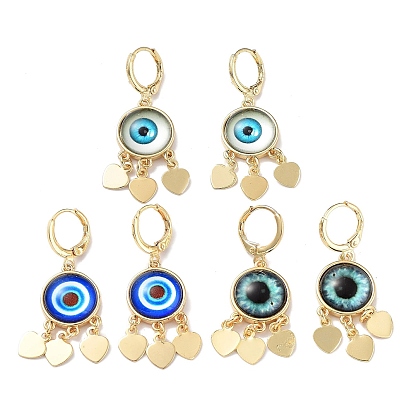 Серьги-люстры в форме сердца из настоящей позолоченной латуни 18k, стеклянные серьги-капли от сглаза