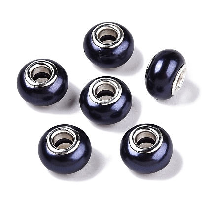 Искусственный жемчуг стиль смолы европейские бусины, бусины с большими отверстиями в форме шайбы, с двойных ядер серебрянного цвета