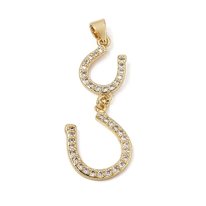Brass Micro Pave Clear Cubic Zirconia Pendants, Horseshoe Charms, Rack Plating, Long-Lasting Plated, Cadmium Free & Lead Free