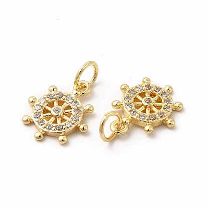 Rack Plating Brass Micro Pave Cubic Zirconia Charms, with Jump Ring, Real 18K Gold Plated, Long-Lasting Plated, Helm Charm