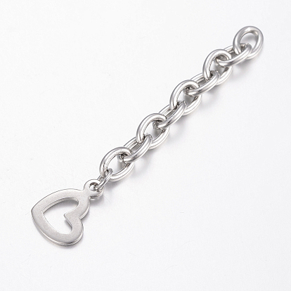 201 Stainless Steel Chain Extender, with Heart Charms