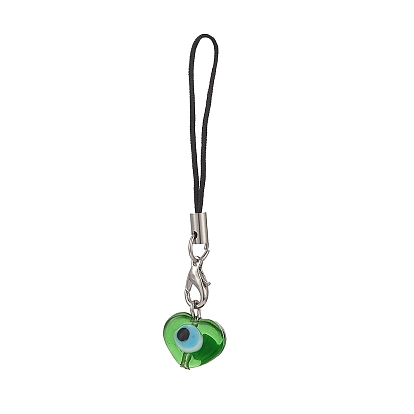 Heart Handmade Evil Eye Lampwork  Mobile Strap, with Polyester Cord