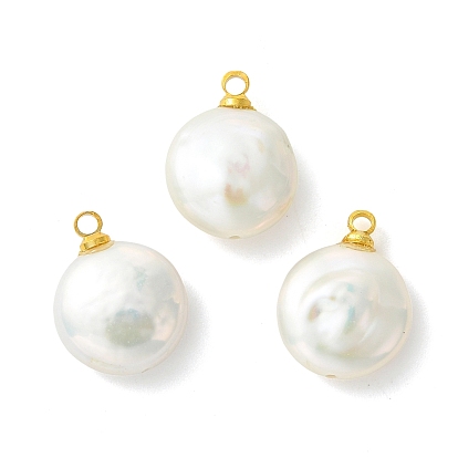 Подвески из натурального барочного жемчуга кеши, Круглые подвески в виде монет с латунными ушками, золотые