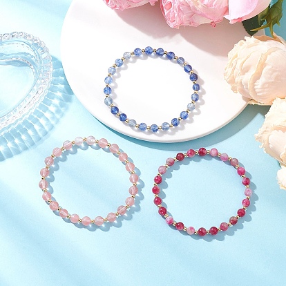 3шт. браслеты из круглых бусин из натуральных и синтетических драгоценных камней для мужчин и женщин, с латунной бисера