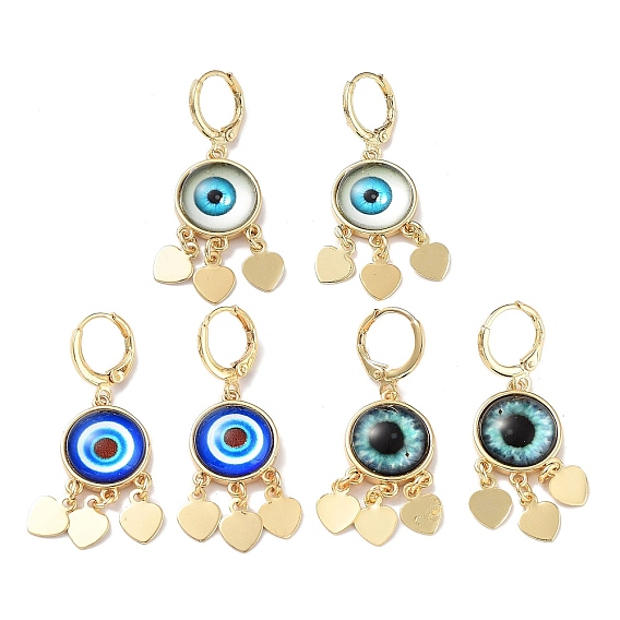 Серьги-люстры в форме сердца из настоящей позолоченной латуни 18k, стеклянные серьги-капли от сглаза