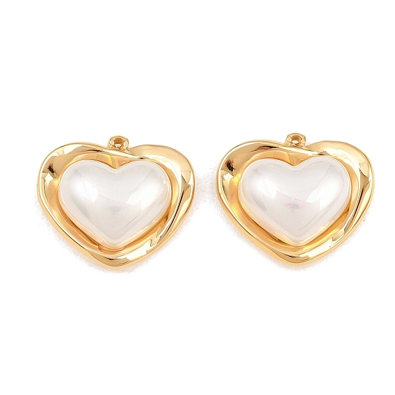 304 Stainless Steel & Resin Pendants, Heart Charms, Ion Plating(IP), Long-Lasting Plated