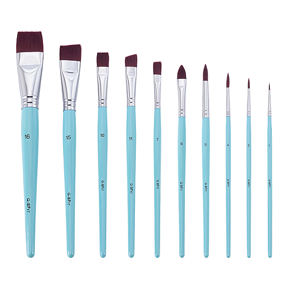 10Pcs Nylon Artist Watercolor Painting Makeup Brush Set, with Wood Handle