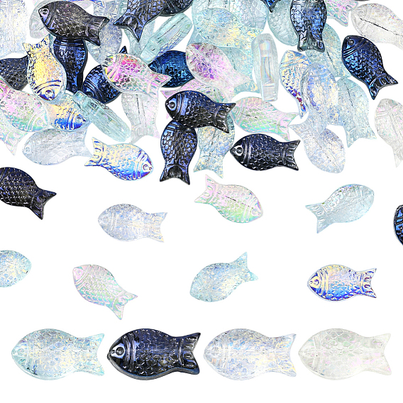 80 шт. 4 цвета прозрачные гальванические стеклянные шарики, рыба, с покрытием AB цвета