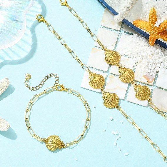 3 piezas 3 estilos 304 pulseras de eslabones de acero inoxidable con forma de concha, Pulseras de cadena con clip para mujer
