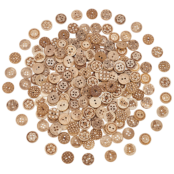 200 шт. 10 стили 2 пуговицы из натурального кокоса с отверстием, плоско-круглые