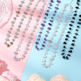 Collares de cadena de eslabones con cristales de aventurina verde natural, amatista, cuarzo rosa, obsidiana y aguamarina, con 304 prolongador de cadena de acero inoxidable