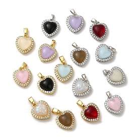 Rack Plating Brass Cubic Zirconia Pendants, with Resin, Long-Lasting Plated, Lead Free & Cadmium Free, Heart