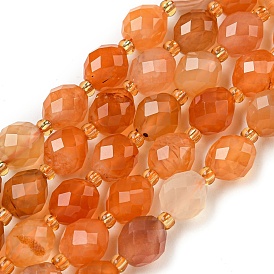 Natural Orange Botswana Agate Beads Strands, Faceted, Oval, with Seed Beads