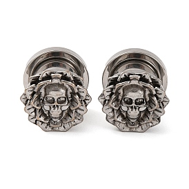 304 Stainless Steel & Alloy Ear Plugs Gauges, Screw Tunnel Ear Expander for Men and Women, Skull