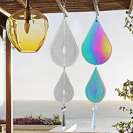 Teardrop Stainless Steel 3D Wind Spinners, Glass Cone Charm Wind Chime for Outdoor Yard and Garden Patio Hanging Decoration