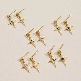 Stylish and Durable Demon Eye Cross Earring Stud with Pendant for Fashionable Accessories