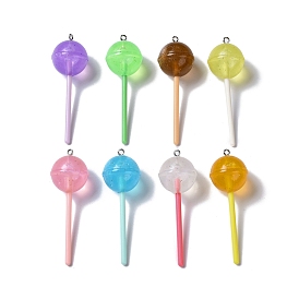 Luminous Translucent Resin Big Pendants, with Platinum Tone Iron Loops, Plastic, Glow in the Dark Lollipop Charm