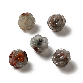 Perles de fleurs sculptées en pierre de sang africaine naturelle, rose