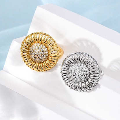 Латунные микро проложить манжеты кольца кубического циркония, цветок, без кадмия и без свинца, стойки покрытие, долговечный