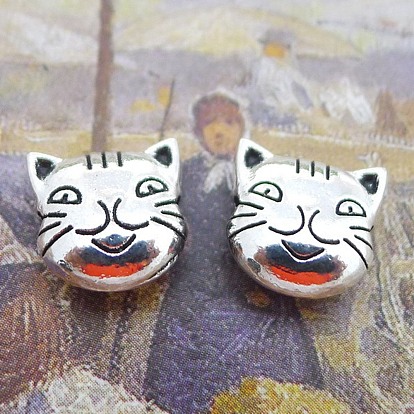 Tibetan Style Alloy Kitten Beads, Cat Head, Lead Free & Cadmium Free