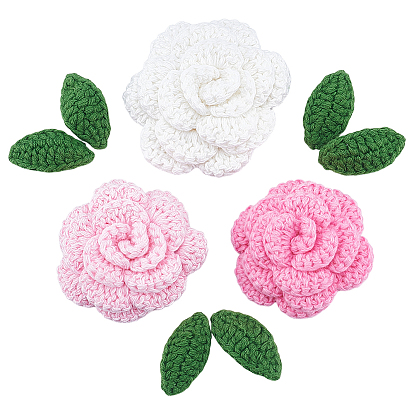 9 шт. аксессуаров для украшений, связанных крючком вручную из хлопка, для украшения шитья поделок, розы и листьев