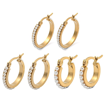 Вакуумное покрытие pvd 202 серьги-кольца из нержавеющей стали, со 304 штифтами из нержавеющей стали и пластиковой жемчужиной, кольцо