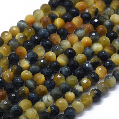 Boucles naturelles de perles d'oeil de tigre d'or, facette, ronde