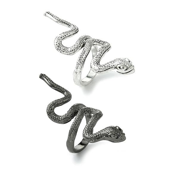 Snake Alloy Wrap Open Cuff Rings, Lead Free & Cadmium Free