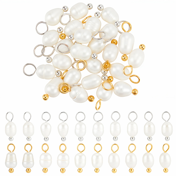 40 шт. 2 цвета натурального пресноводного жемчуга в форме картофеля, с медными петлями, цветочный белый