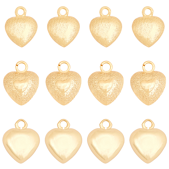 CHGCRAFT 12Pcs 3 Style Brass Charms, Heart