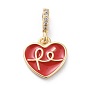 Cubic Zirconia Charms, with Brass Findings and Enamel, Heart, Golden
