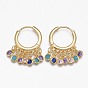 Brass Micro Pave Cubic Zirconia Huggie Hoop Earrings, Flat Round, Colorful