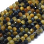 Boucles naturelles de perles d'oeil de tigre d'or, facette, ronde