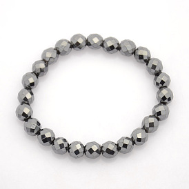Non-Magnetic Hematite Stretch Bracelets, Faceted Round