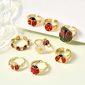 Латунные эмалевые регулируемые открытые манжеты для женщин, без кадмия и без свинца, божья коровка, реальный 16 k позолоченный