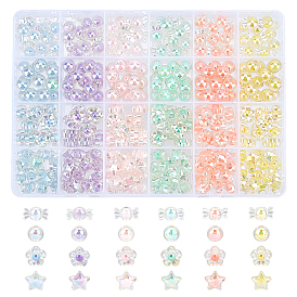 324Pcs 24 Styles Transparent Acrylic Beads, Bead in Bead, AB Color, Round