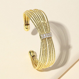 Simple Open Zircon Bracelet for Women - Gold Plated Diamond Inlaid Adjustable Accessory.