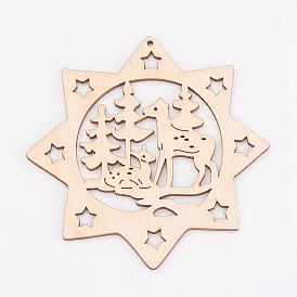 Undyed Wooden Pendants, Eight Pointed Star, for Christmas Theme