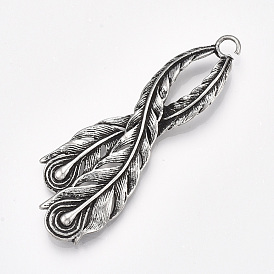 Tibetan Style Alloy Big Pendants, Peacock Feathers