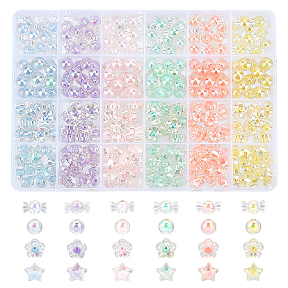 324Pcs 24 Styles Transparent Acrylic Beads, Bead in Bead, AB Color, Round