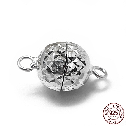 925 Sterling Silver Magnetic Clasps, with 925 Stamp, Round